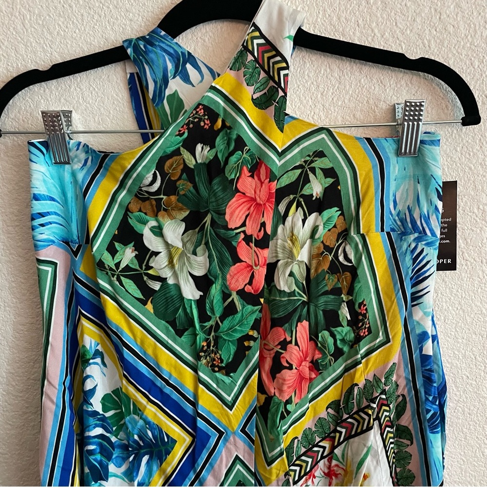 NWT Boston Proper Patchwork Fringe Wrap Dress Tropical Halter - Picture 4 of 10
